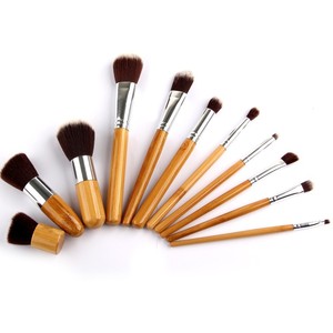 11 Piece Bamboo Handle Makeup <b>Brush</b> Set Synthetic Hair Face Cosmetic Tools With Linen Bag - Product Image 4