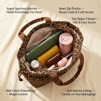 Bolsa de Mano de Lona con Estampado de Leopardo y Logotipo Personalizado, Bolsa de Compras Reutilizable con Cremallera para Mujer, para el Trabajo y Almacenamiento