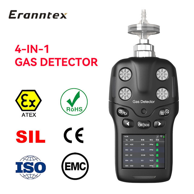 CE ATEX Certified Portable 4 In1 Gas Detector for O2 H2S CO LEL Source Factory for Confined Space Multifunctional Gas Analyzer
