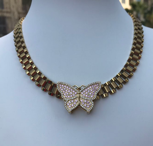 Collar de Moda Personalizado con Cadena de Eslabones Tipo Nugget de Acero Inoxidable, Dije de Mariposa con Circonitas, Joyería de Cadena para Mujer - Product Image 4