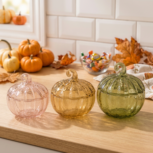 Pot en verre en forme de citrouille avec couvercle pour bonbons et conservation des aliments - Product Image 1