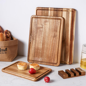 Juego de 3 tablas de cortar de madera rectangulares para cocina, tabla de cortar gruesa con ranura profunda para hielo, bloque de carnicero, madera de acacia Natural - Product Image 2