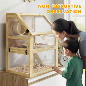 <span class=keywords><strong>Cage</strong></span> à hamster en <span class=keywords><strong>bois</strong></span> durable à 3 niveaux, <span class=keywords><strong>gerbille</strong></span>, détachable, fond profond de 32 cm, cabane, roue d'exercice, rampes, <span class=keywords><strong>bois</strong></span> naturel - Product Image 3