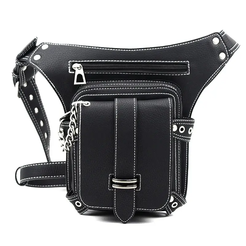 Steampunk Punk Retro Waist Bag Motorcycle Shoulder Gothic Pu Leather Leg Fashion Waist Bag Female Phone Bag Black Unisex