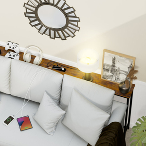 Entryway Hallway Industrial Long Thin Narrow <strong>Slim</strong> Sofa Behind <strong>Console</strong> <strong>Table</strong> with Power Outlet Charging Station - Product Image 2