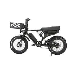 1000W Double Motors Electric Bicycle 2 Seats Fat Tire Electric Bike Dual Battery High Speed Ebike with Front Basket