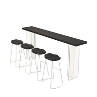 Table de bar moderne minimaliste en bois massif, 4 chaises, table haute murale longue pour bar à domicile, salon et hôtel