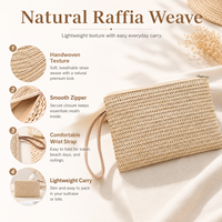Pochette cosmétique en raphia tressé style ferme avec logo personnalisé, sac de maquillage portable écologique pour femmes, dames, filles, pochette de plage estivale