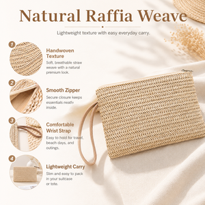 Borsa Cosmetica in Paglia di Rafia Stile Fattoria con Logo Personalizzato, Borsa Trucco Portatile Ecologica <span class=keywords><strong>per</strong></span> Donne, Ragazze, Clutch Estiva da Spiaggia - Product Image 4