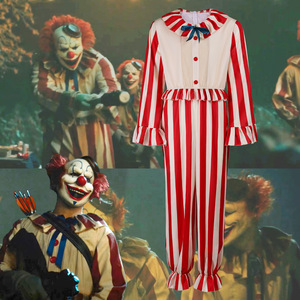 Cornfield Clown Cosplay Costume Red White Striped Jumpsuit Halloween Party Role Play Costume Adult Size - Product Image 2