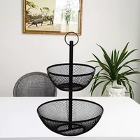 Panier de rangement moderne à 2 niveaux en métal écologique, design flexible, pour fruits, légumes, pain et snacks, organisation de la cuisine à domicile