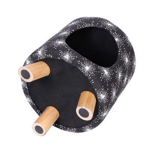 Cat <b>Bed</b> <b>Stool</b> Round Black Graphic Pattern 30x33cm Wood Legs Pet Furniture For Cat - Product Image 5