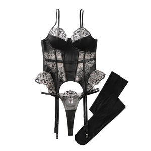 Lingerie féminine élégante et séduisante, corset à armatures en dentelle florale avec empiècements et porte-jarretelles - Product Image 6