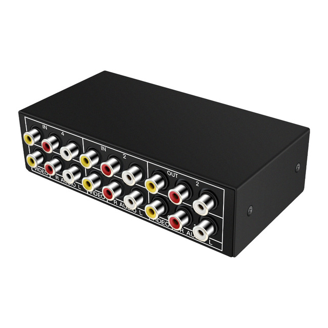 AV Audio and Video Switcher 4 in 2 Out RCA Interface 4x2 Share 4 Port Yellow RedWhite Lotus Source Manufacturers