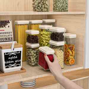 Organisateur de garde-manger de cuisine en plastique hermétique étanche pour le stockage des céréales et des spaghettis 0.5L-1.8L Pot à grains empilable - Product Image 3