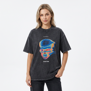 เสื้อยืดกราฟิกโอเวอร์ไซส์สไตล์วินเทจสำหรับผู้ชาย – ลายพิมพ์หัวกะโหลกสีสันสดใส เสื้อยืดสตรีทแวร์แขนสั้น - Product Image 4