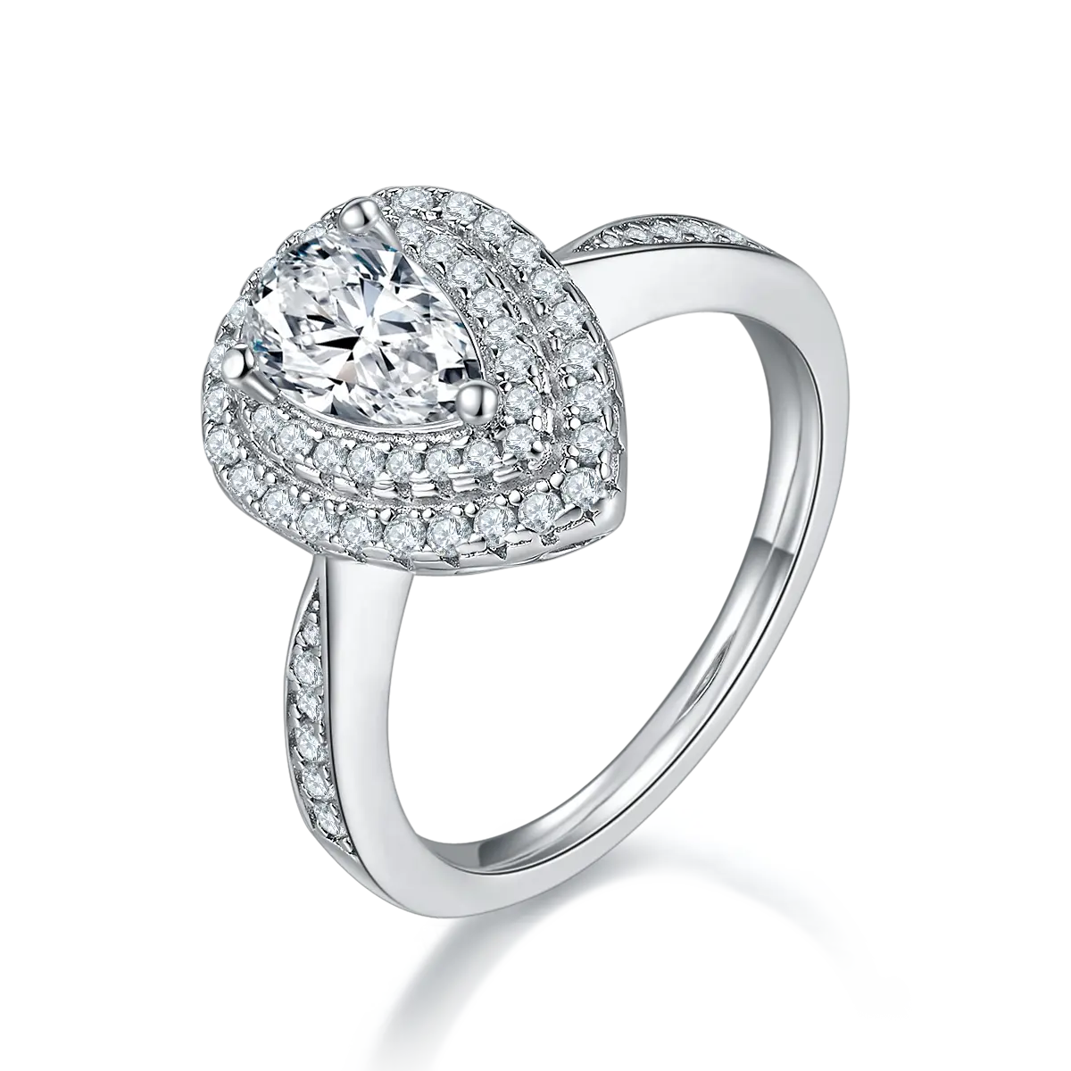 Anel de noivado personalizado de luxo, joias brancas banhadas a ouro s925 casamento diamante moissanite pyriform anel ct