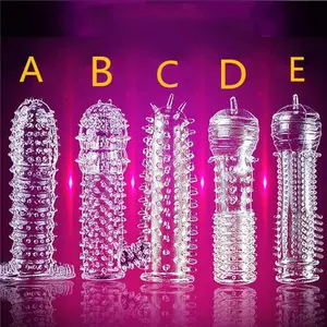 Extender Reusable Condoms Dotted Ribbed Delay Aid Thickening Thorn Condoms 5 Styles Penis Enlargement Men Delay Spray 5 Pcs 30g
