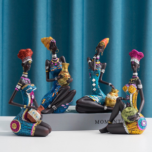 Estatuilla de resina de África ESTATUA DE MUJER NEGRA escultura Tribal de dama para Decoración de mesa sala de estar decoración del hogar - Product Image 1