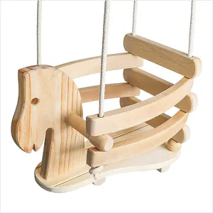 Wooden Horse Toddler Porch Bucket Swing Seat Chair Set Outdoor and Indoor Eco-conscious Home Decoration Natural Wood Model