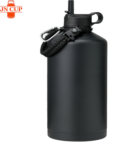 Bouteille d'eau isotherme en acier inoxydable de 64 oz pour le camping, anti-fuite, sans BPA (garde le froid 48h), avec poignée en paracorde et couvercle à paille, noire - Product Image 1