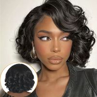 Promotion $28 sans colle 5x5 vague lâche dentelle fermeture perruques naturel brun clair cheveux courts pas cher vierge cheveux humains en gros 1BT4