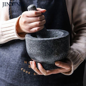 中国制造金星天然花岗岩小黑研钵和研杵石碗 -- 耐用的环保草药和香料工具 - Product Image 5