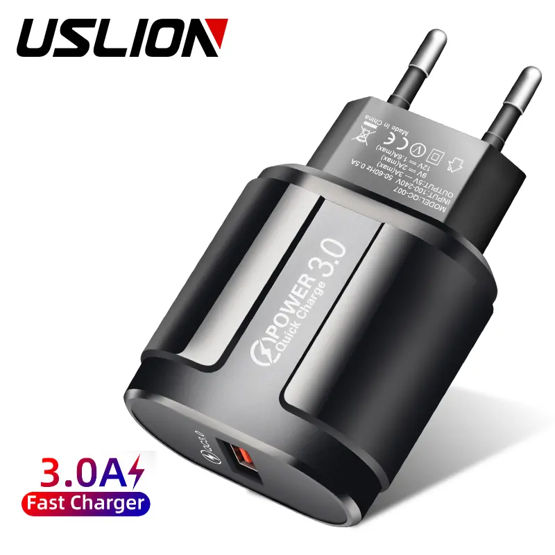 USLION QC3.0 อะแดปเตอร์ชาร์จด่วน EU US ปลั๊ก USB เครื่องชาร์จโทรศัพท์ท่องเที่ยวเครื่องชาร์จติดผนังสําหรับ Huawei