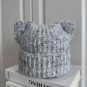 2025 New Arrival High Quality Winter Thickened Warm Cute Cat Ear Unisex Knitted Breathable Waterproof Travel Beanie <b>Hat</b> - Product Image 4