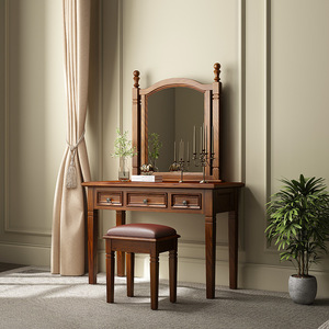 American Country Style Ash Wood Dressing Table With Mirror Bedroom Set Three Piece Furniture - Product Image 2