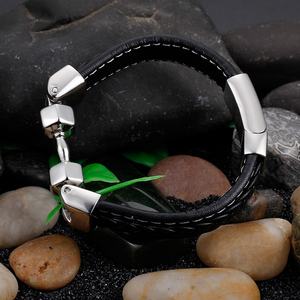 2024 High Quality Custom Stainless Steel <b>Men</b> Leather Fitness Gym <b>Bracelets</b> - Product Image 5