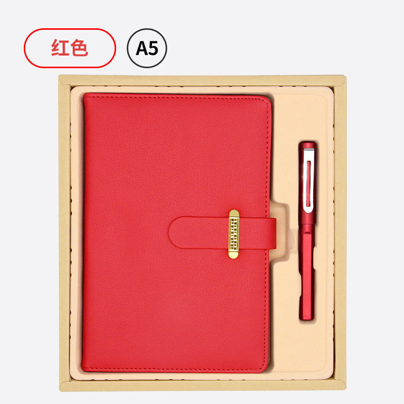 Ensemble de deux cahiers A5 dorés [Cahier et stylo en plastique] Rouge