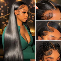 Perruques en cheveux humains bruts péruviens ultra-lisses, Lace Front HD sans colle, cuticules alignées, vente en gros, 30 pouces, 300g