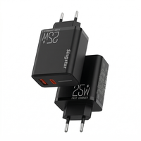 Chargeur mural noir 25W à prise EU avec fonction PD, double port USB-A QC3.0 et Type-C pour bande lumineuse LED