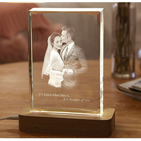 Cube en cristal de luxe gravé au laser 3D, écologique, ornement lumineux LED personnalisé, souvenir de mariage personnalisé pour les couples