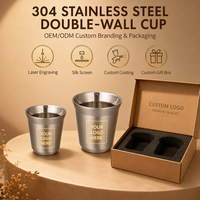 Tasse à café/espresso en acier inoxydable à double paroi, écologique, 80 ml et 160 ml, pour restaurants, camping et cadeaux promotionnels