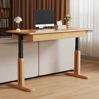 Escritorio de Computadora con Superficie de Madera de Caucho, Estilo Minimalista Moderno para Oficina en Casa, Equipado con Cajones y Altura Ajustable