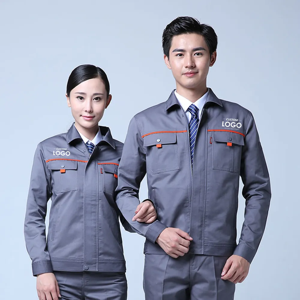 Penjualan Laris Coverall Katun Penutup Pria Pakaian Kerja Pria Bekas Warna Khaki Logo OEM Pakaian Kerja Polos Unisex