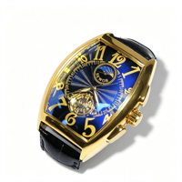 Montre mécanique automatique tonneau pour homme, bracelet en cuir, phase de lune, étanche, squelette, montre-bracelet pour homme d'affaires