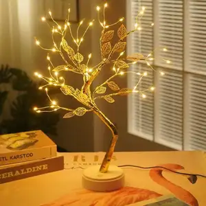 Lampu Pohon Bonsai Daun 72 LED Kawat Tembaga Lampu Tali Peri Baterai/Dioperasikan USB DIY Lampu Pohon Buatan untuk Hadiah Festival