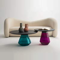 Ensemble de table basse au design moderne avec plateau en bois et base en verre, couleur personnalisée pour salon