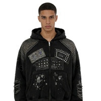Sweat à capuche personnalisé avec logo 2026 - Style punk, clouté, patchwork, zippé, oversize, streetwear, vente en gros