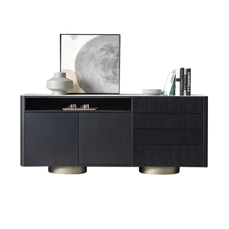 Mueble de sala de estar, aparador negro moderno, gabinete de servidor de Buffet, consola de madera oscura, mesa esquinera