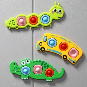 3 buah mainan sensorik anak-anak Pop It Fidget mainan edukasi dorong gelembung sensorik Bus sekolah buaya lucu sederhana
