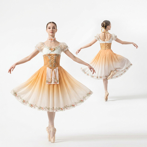 Professional Ballet Performance Costume Ombre Orange Peasant Romantic <b>Tutu</b> Giselle Ballet <b>Dress</b> for Girls - Product Image 4