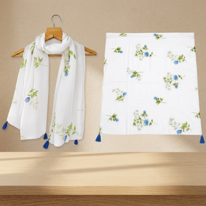 Botanical Garden Digital Print Poly Linen Lightweight Scarf featuring Delicate Tassels - Elegant Spring & Summer <b>Shawl</b> <b>Wrap</b> - Product Image 1