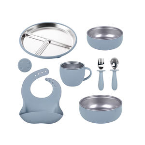 100% bol pour bébé de qualité alimentaire en acier inoxydable enfant couverts Silicone bébé <span class=keywords><strong>assiette</strong></span> d'alimentation ensemble bébé alimentation ensemble avec aspiration - Product Image 1