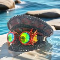 Chapeau de fête steampunk noir et rouge à sequins, avec lunettes à strass et pointes, pour Burning Man, festivals, plage et occasions décontractées, vente en gros, MOQ 3