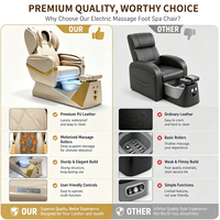 Fauteuil de pédicure de luxe pour salon commercial, fauteuil de massage électrique inclinable avec bain de pieds et lumière LED pour salon de beauté des ongles