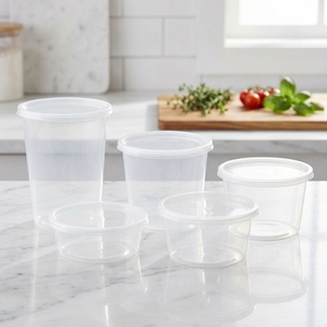 Contenants alimentaires ronds transparents en PP pour charcuteries, tailles 8oz, 12oz, 16oz, 24oz et 32oz, pour préparation <span class=keywords><strong>de</strong></span> repas, salades et déjeuners. - Product Image 1